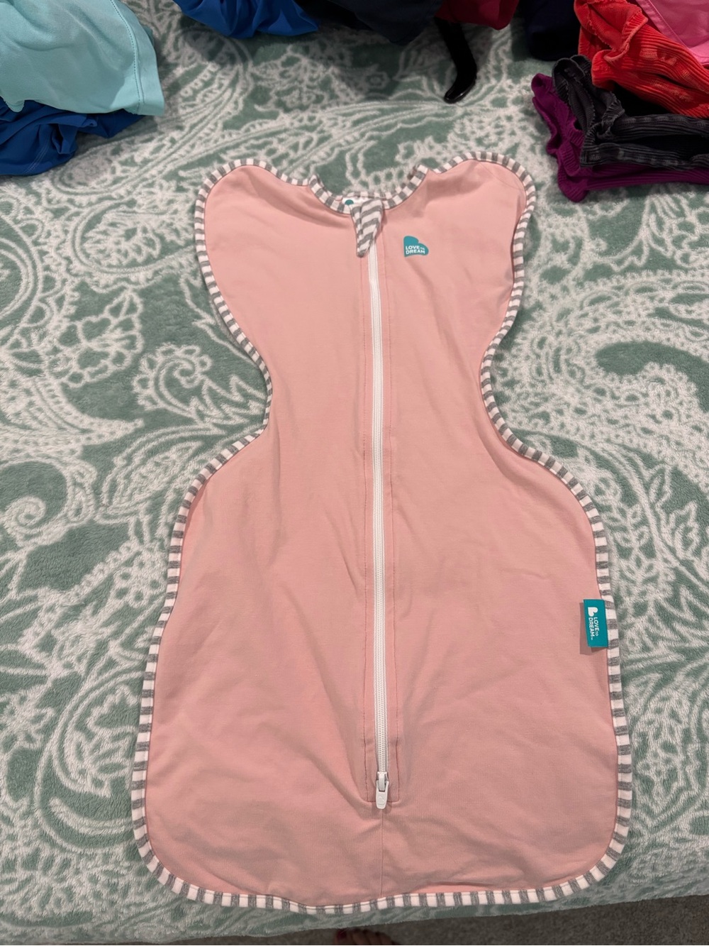 Love to Dream Pink Sleep Sack with Gray-Striped Trim